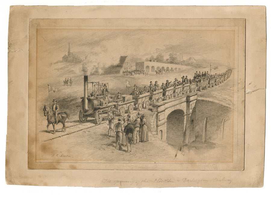 Pencil drawing The Opening of the Stockton and Darlington Railway, Sept.27th 1825 by J. R. Brown. Art Print - Science Museum Shop
