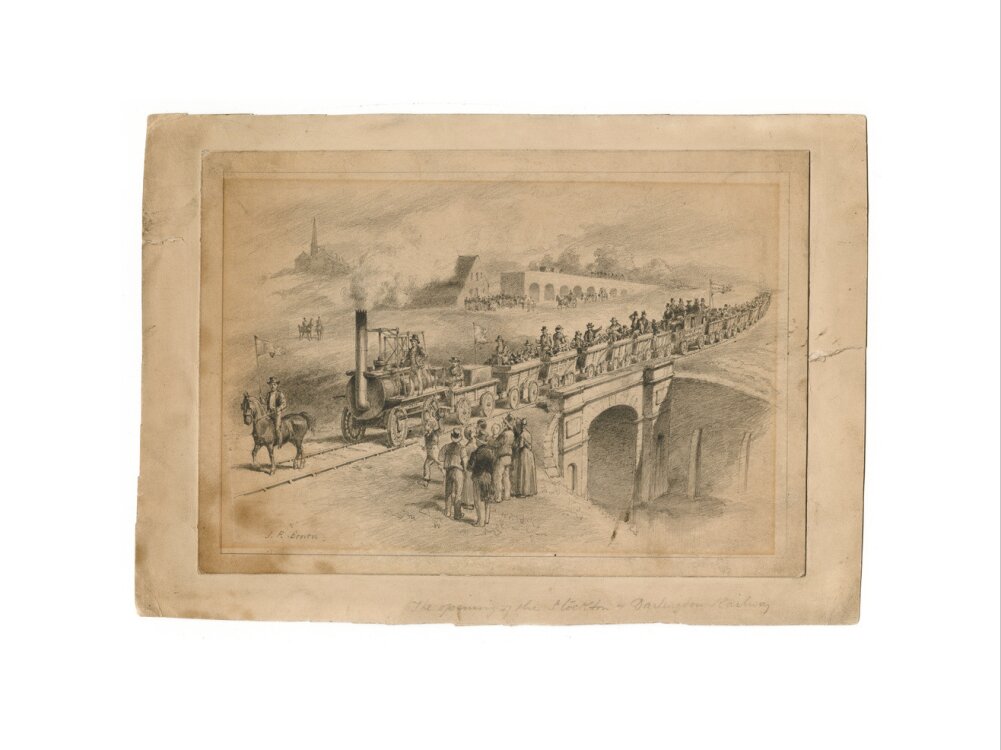 Pencil drawing The Opening of the Stockton and Darlington Railway, Sept.27th 1825 by J. R. Brown. art print extra large none Art Print - Science Museum Shop