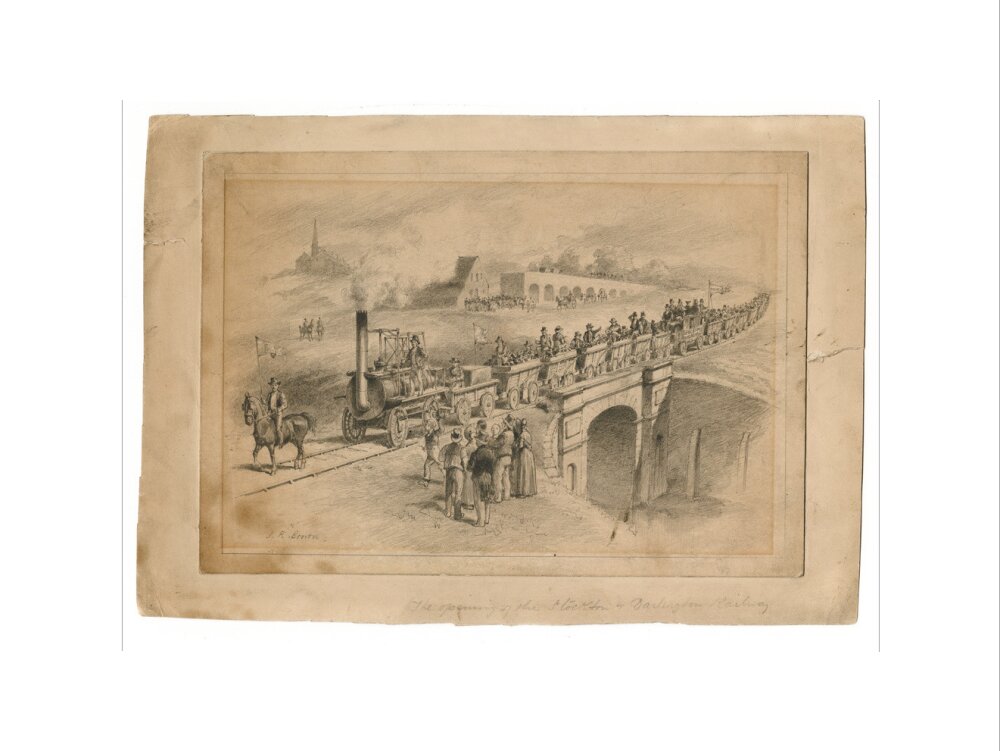 Pencil drawing The Opening of the Stockton and Darlington Railway, Sept.27th 1825 by J. R. Brown. art print small none Art Print - Science Museum Shop