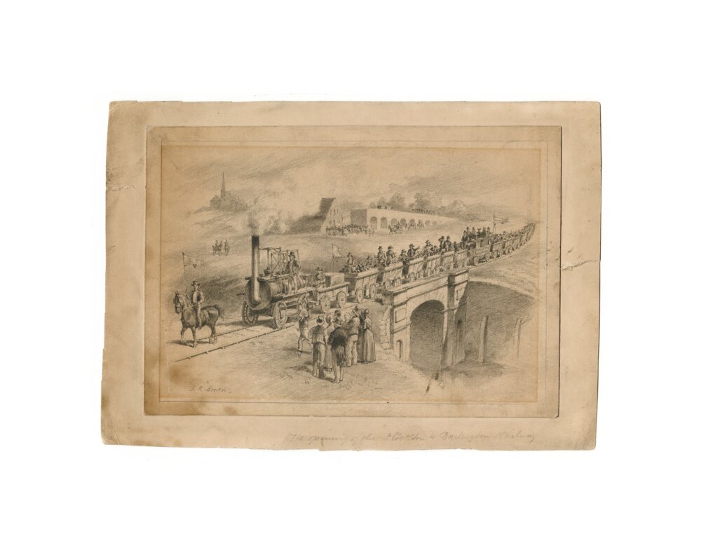 Pencil drawing The Opening of the Stockton and Darlington Railway, Sept.27th 1825 by J. R. Brown. unstretched canvas small none Art Print - Science Museum Shop