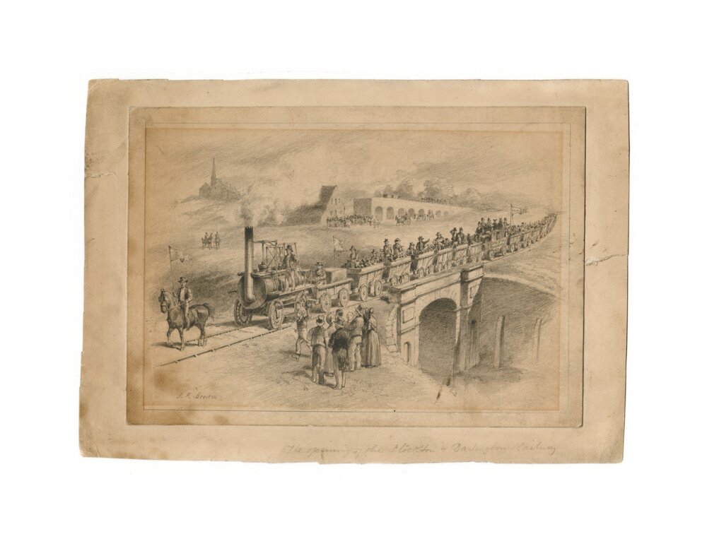 Pencil drawing The Opening of the Stockton and Darlington Railway, Sept.27th 1825 by J. R. Brown. unstretched canvas medium none Art Print - Science Museum Shop