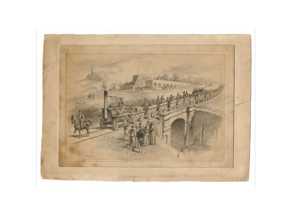 Pencil drawing The Opening of the Stockton and Darlington Railway, Sept.27th 1825 by J. R. Brown. art print large none Art Print - Science Museum Shop