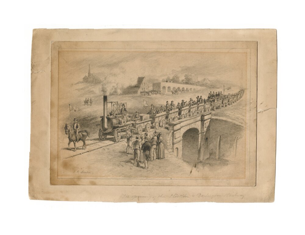 Pencil drawing The Opening of the Stockton and Darlington Railway, Sept.27th 1825 by J. R. Brown. unstretched canvas large none Art Print - Science Museum Shop