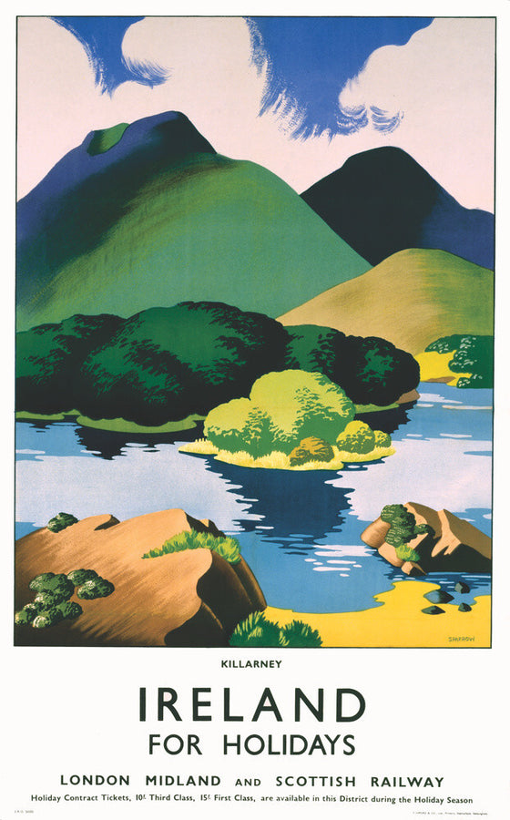 'Ireland for Holidays - Killarney', LMS poster, c 1930s. Art Print - Science Museum Shop