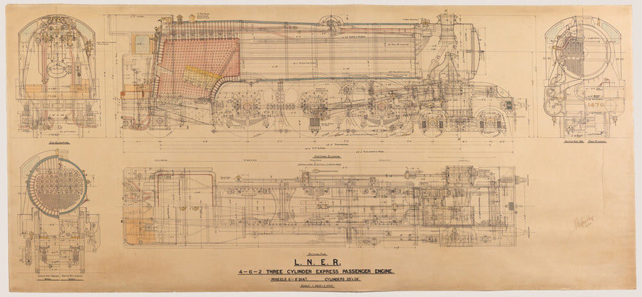 Sectional general arrangement drawing of LNER Class A3 4-6-2, Q-96 (Flying Scotsman). Art Print - Science Museum Shop