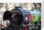 Kevin MacDonald from the Red Hot Chilli Pipers beside Flying Scotsman. stretched canvas small none Art Print - Science Museum Shop