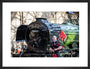 Kevin MacDonald from the Red Hot Chilli Pipers beside Flying Scotsman. art print medium black Art Print - Science Museum Shop