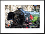 Kevin MacDonald from the Red Hot Chilli Pipers beside Flying Scotsman. art print extra large black Art Print - Science Museum Shop
