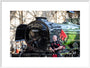 Kevin MacDonald from the Red Hot Chilli Pipers beside Flying Scotsman. art print extra large white Art Print - Science Museum Shop