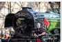 Kevin MacDonald from the Red Hot Chilli Pipers beside Flying Scotsman. stretched canvas extra large none Art Print - Science Museum Shop