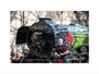 Kevin MacDonald from the Red Hot Chilli Pipers beside Flying Scotsman. art print large none Art Print - Science Museum Shop