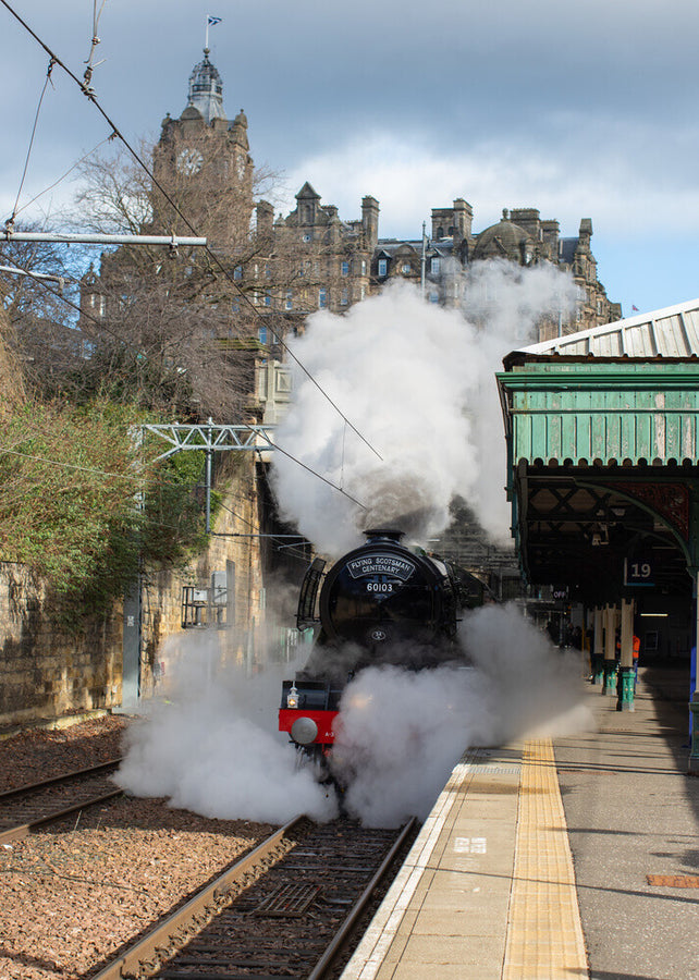 Flying Scotsman leaving Waverley Station, Edinburgh. Art Print - Science Museum Shop