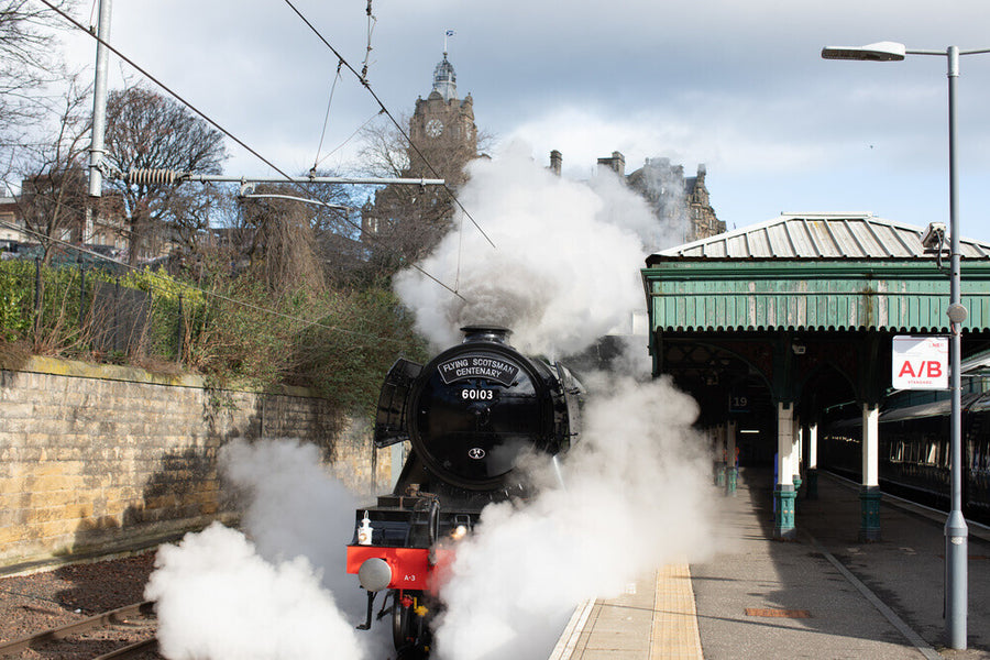 Flying Scotsman leaving Waverley Station, Edinburgh. Art Print - Science Museum Shop