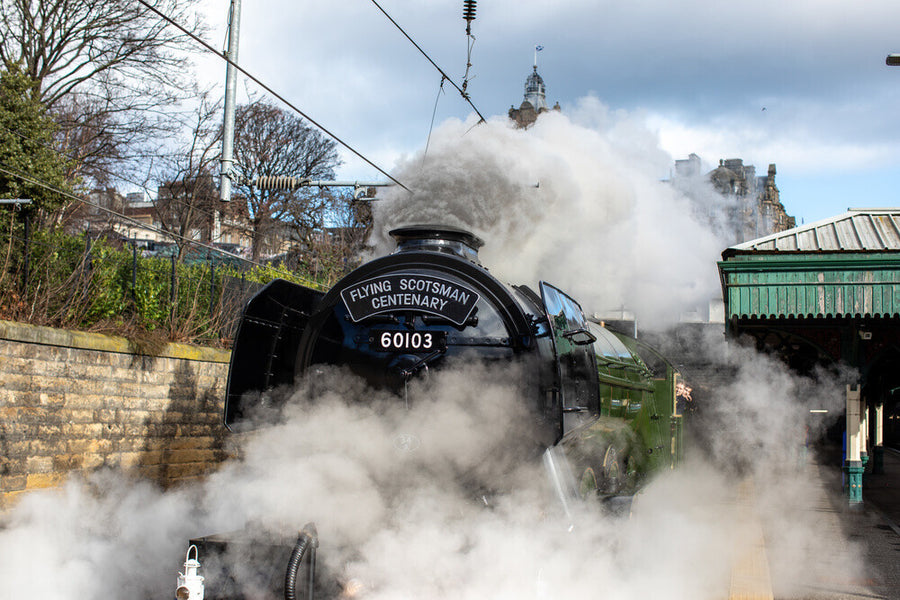 Flying Scotsman leaving Waverley Station, Edinburgh. Art Print - Science Museum Shop