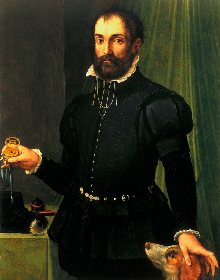Portrait of a man holding a watch, c 1558. Art Print - Science Museum Shop