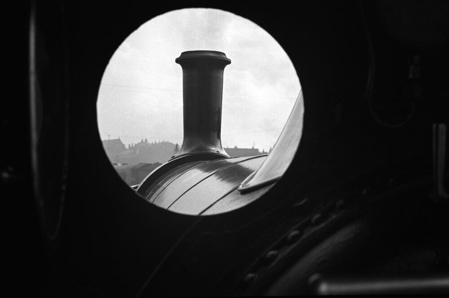 View through locomotive cab window of GNR Stirling Single Art Print - Science Museum Shop