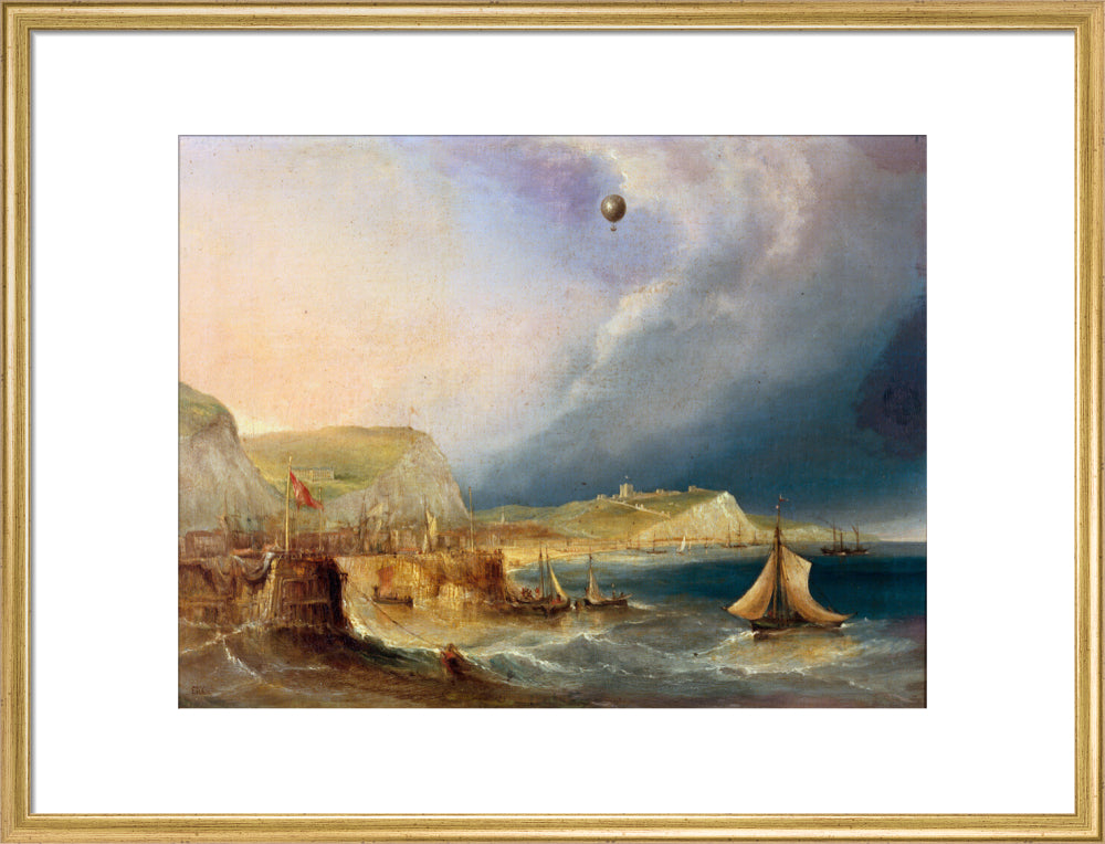 The first balloon crossing of the English Channel, 7 January 1785. art print large gold Art Print - Science Museum Shop