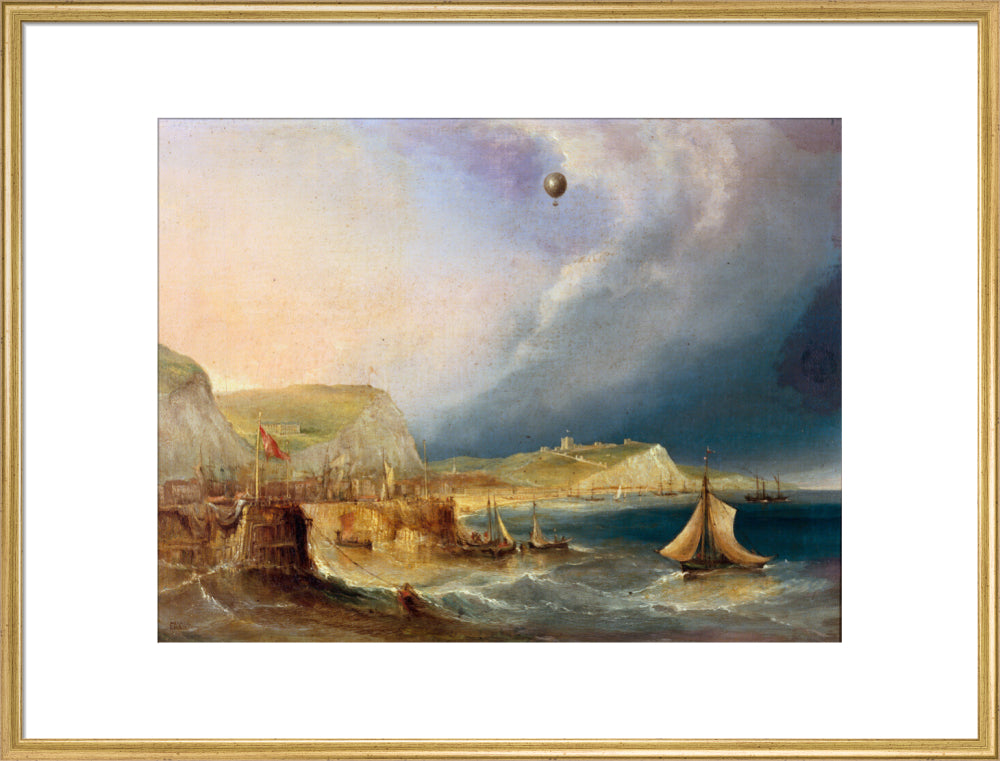 The first balloon crossing of the English Channel, 7 January 1785. art print extra large gold Art Print - Science Museum Shop