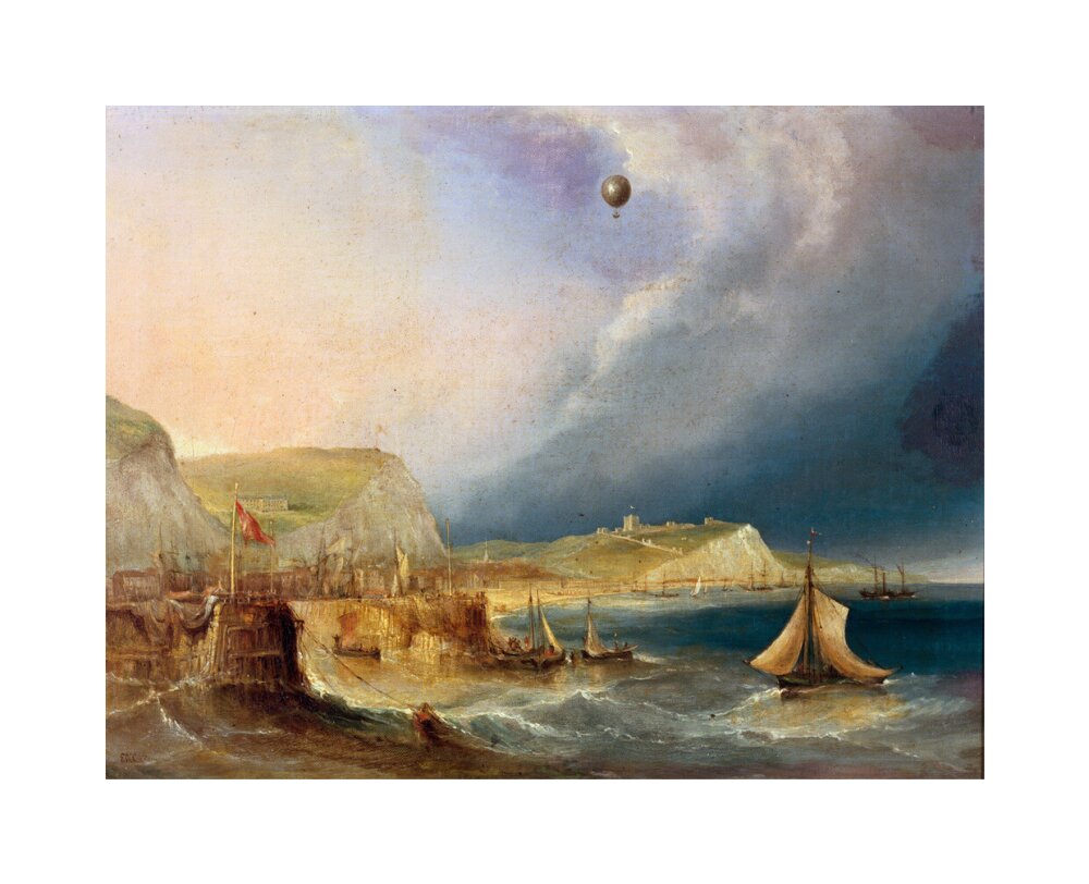 The first balloon crossing of the English Channel, 7 January 1785. unstretched canvas medium none Art Print - Science Museum Shop