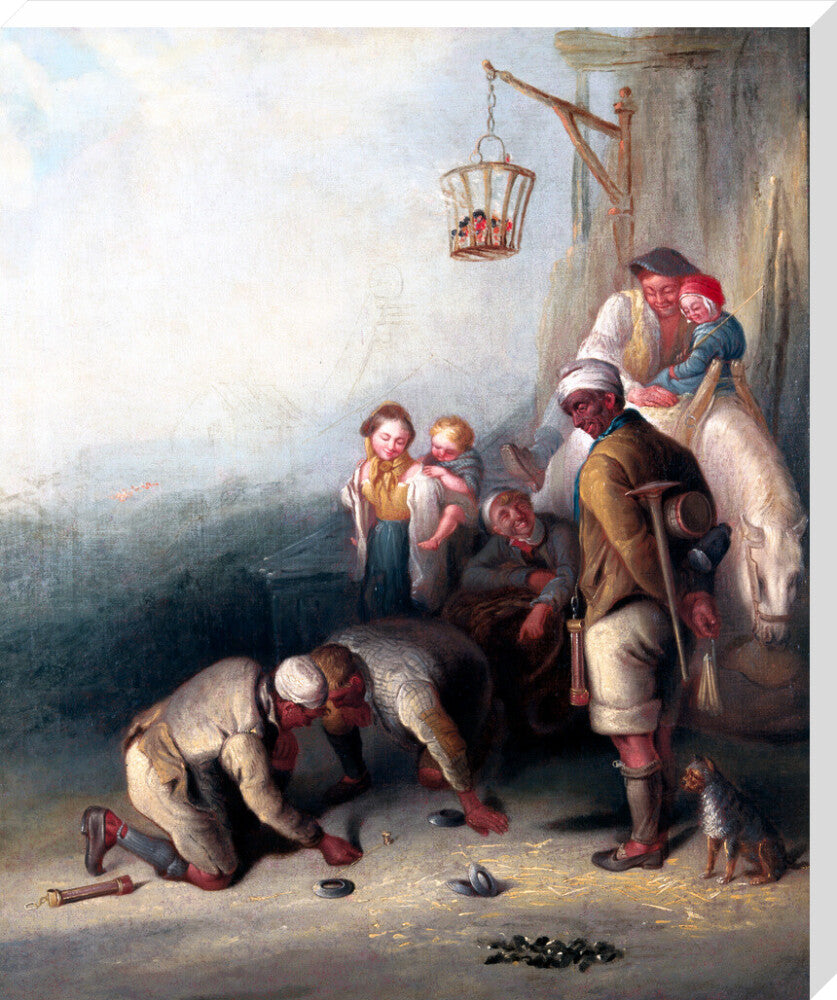 'The Disputed Shot', pitmen playing quoits, c 1836. stretched canvas extra large none Art Print - Science Museum Shop