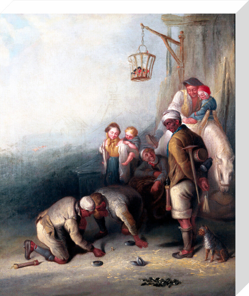 'The Disputed Shot', pitmen playing quoits, c 1836. stretched canvas medium none Art Print - Science Museum Shop