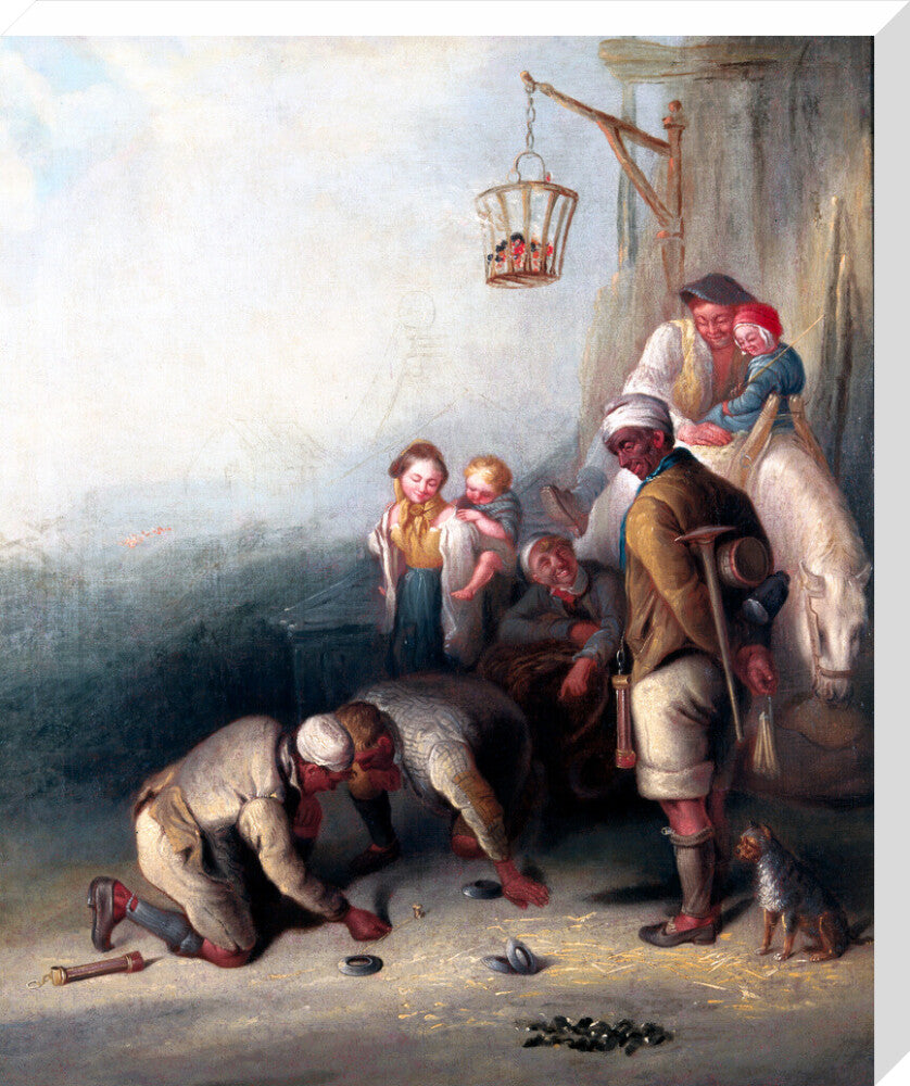 'The Disputed Shot', pitmen playing quoits, c 1836. stretched canvas large none Art Print - Science Museum Shop