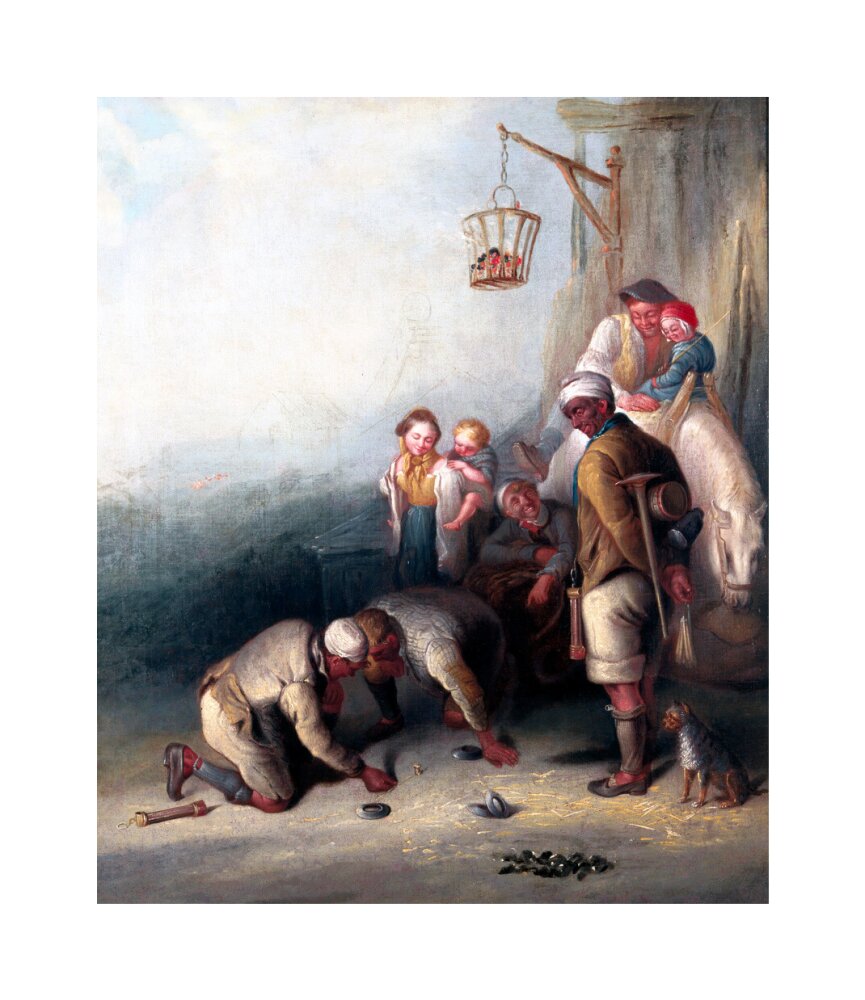 'The Disputed Shot', pitmen playing quoits, c 1836. unstretched canvas medium none Art Print - Science Museum Shop