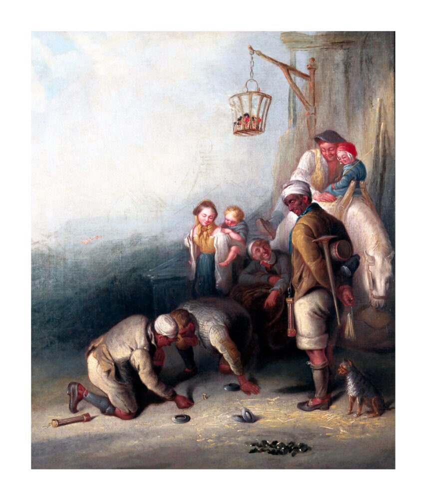 'The Disputed Shot', pitmen playing quoits, c 1836. unstretched canvas extra large none Art Print - Science Museum Shop