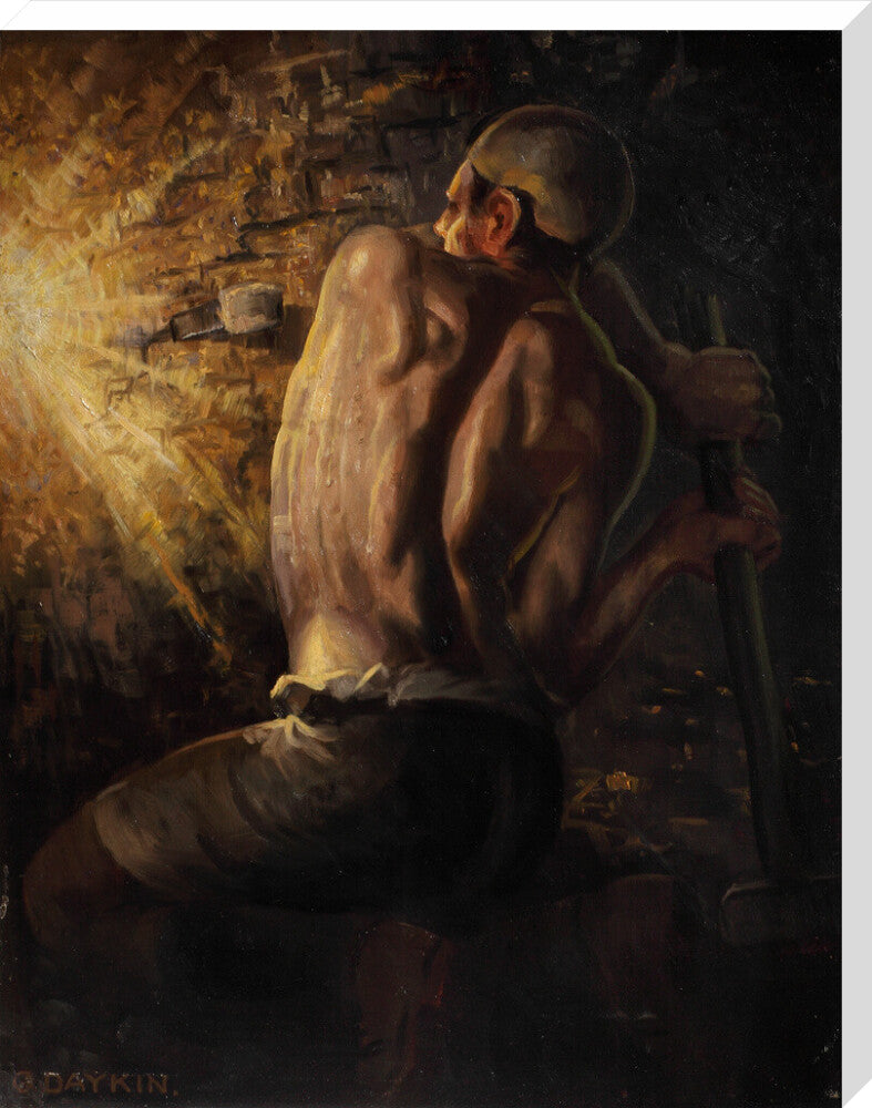 Miner wedging down coal, 1937-1938. stretched canvas extra large none Art Print - Science Museum Shop