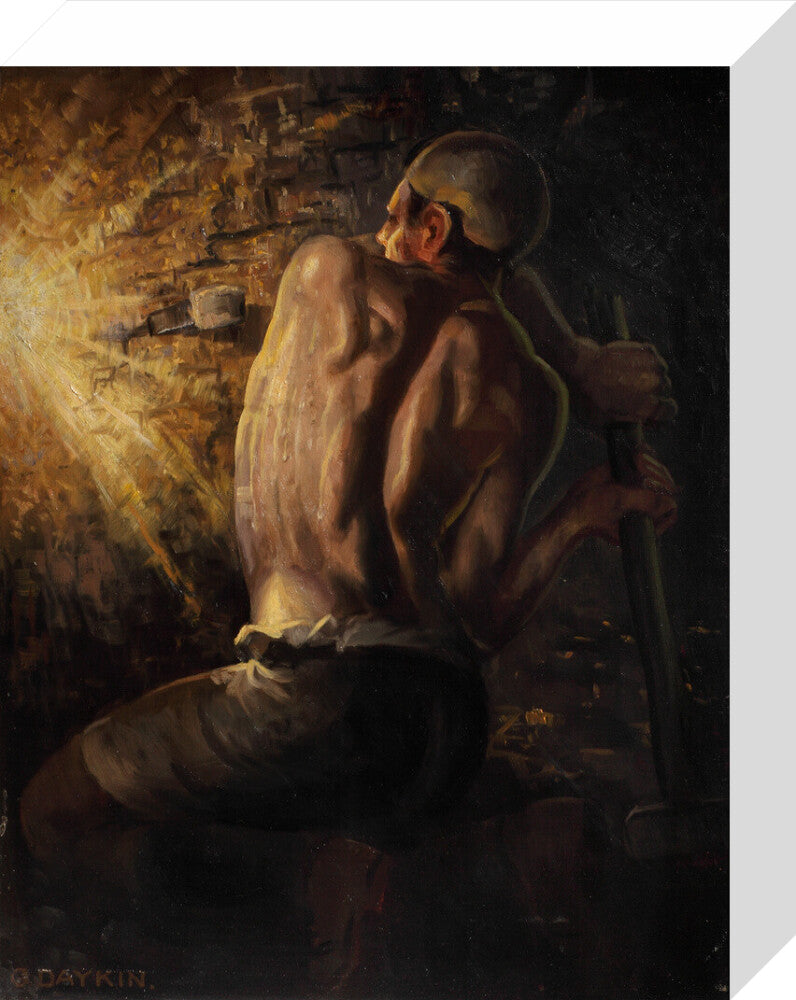 Miner wedging down coal, 1937-1938. stretched canvas small none Art Print - Science Museum Shop