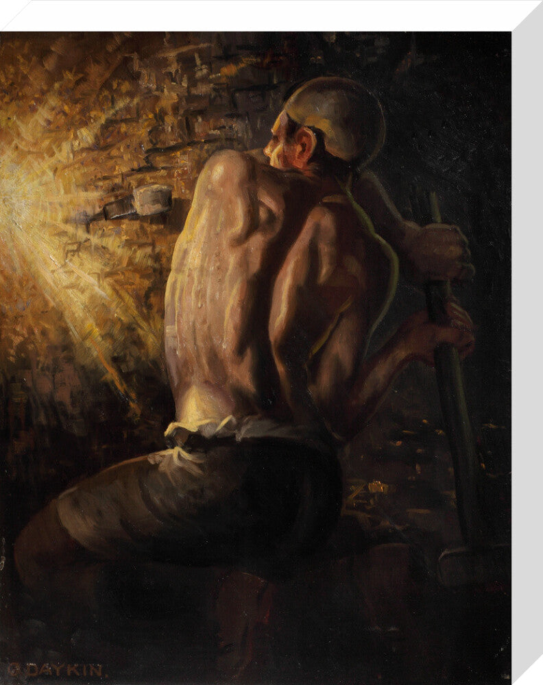 Miner wedging down coal, 1937-1938. stretched canvas medium none Art Print - Science Museum Shop