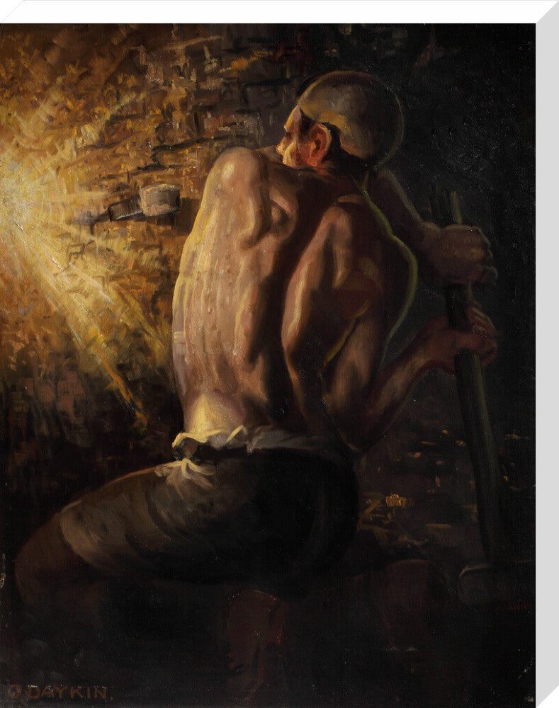 Miner wedging down coal, 1937-1938. stretched canvas large none Art Print - Science Museum Shop