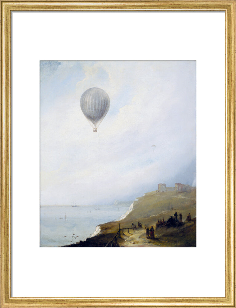 'Balloon Over Cliffs', Dover, Kent, 1840. art print medium gold Art Print - Science Museum Shop