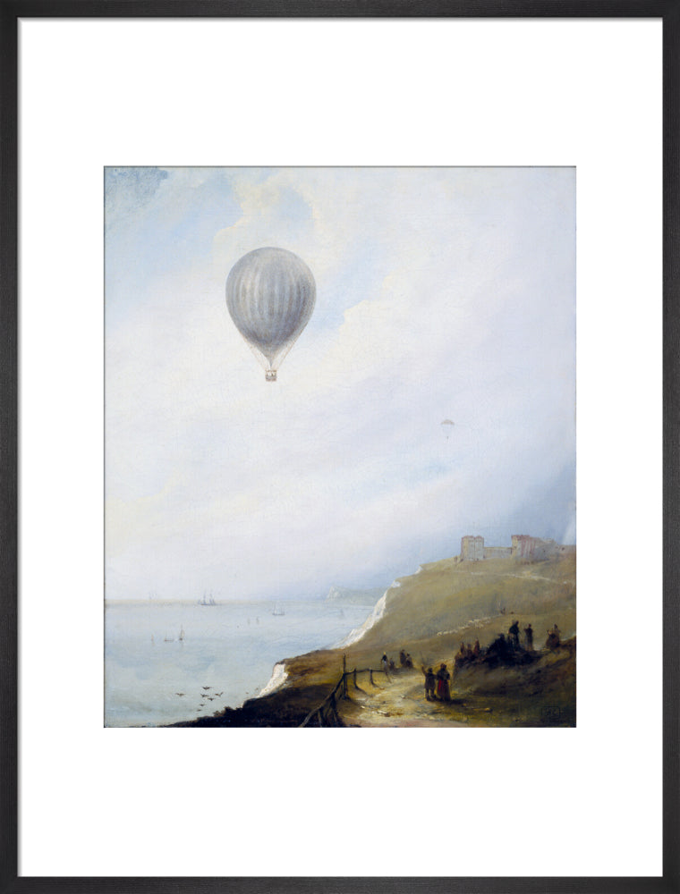 'Balloon Over Cliffs', Dover, Kent, 1840. art print large black Art Print - Science Museum Shop