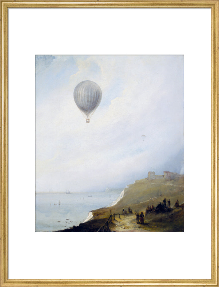 'Balloon Over Cliffs', Dover, Kent, 1840. art print large gold Art Print - Science Museum Shop