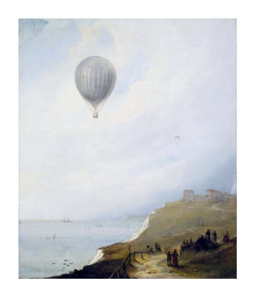 'Balloon Over Cliffs', Dover, Kent, 1840. unstretched canvas extra large none Art Print - Science Museum Shop
