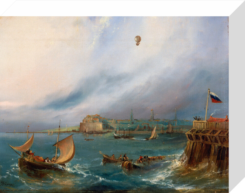 The first balloon crossing of the English Channel, 7 January 1785. stretched canvas small none Art Print - Science Museum Shop