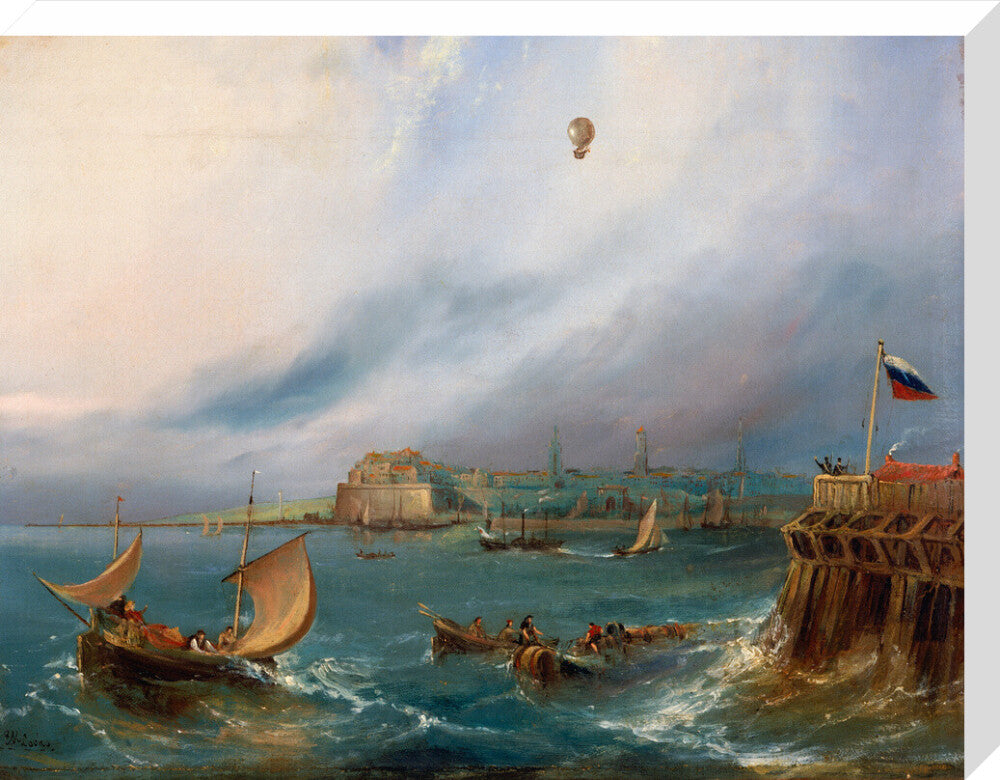The first balloon crossing of the English Channel, 7 January 1785. stretched canvas large none Art Print - Science Museum Shop