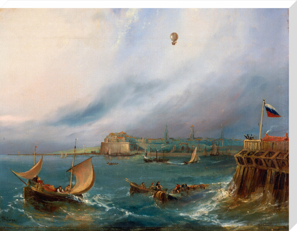 The first balloon crossing of the English Channel, 7 January 1785. stretched canvas extra large none Art Print - Science Museum Shop