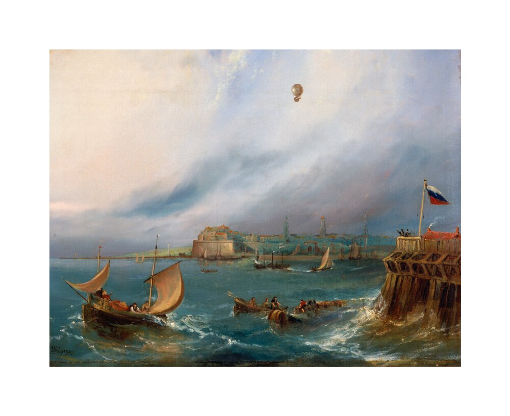 The first balloon crossing of the English Channel, 7 January 1785. unstretched canvas medium none Art Print - Science Museum Shop