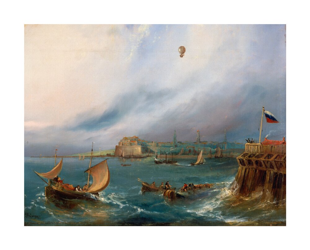 The first balloon crossing of the English Channel, 7 January 1785. unstretched canvas large none Art Print - Science Museum Shop