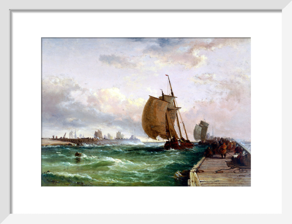 Dutch luggers entering harbour, Dunkirk, France, 1886. art print small white Art Print - Science Museum Shop