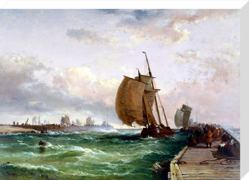 Dutch luggers entering harbour, Dunkirk, France, 1886. stretched canvas large none Art Print - Science Museum Shop