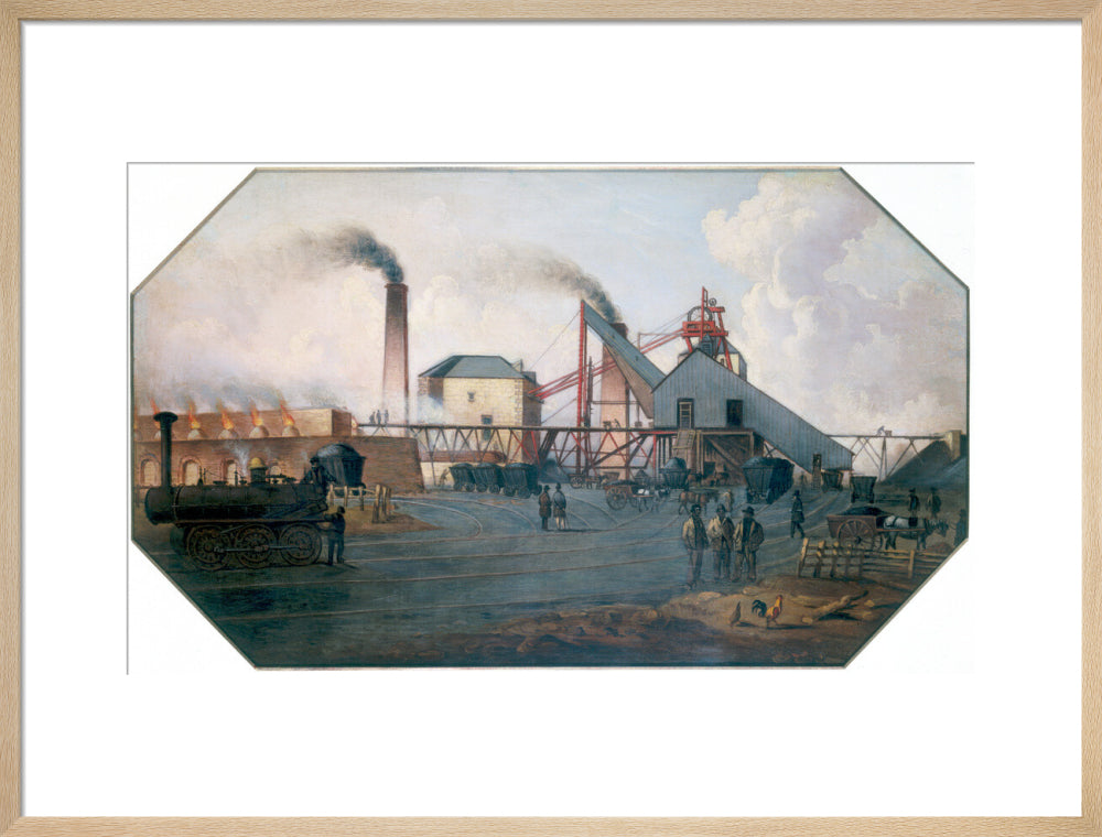 'North Eastern coalfield: colliery pit-head and coking ovens', c 1845. art print large natural Art Print - Science Museum Shop