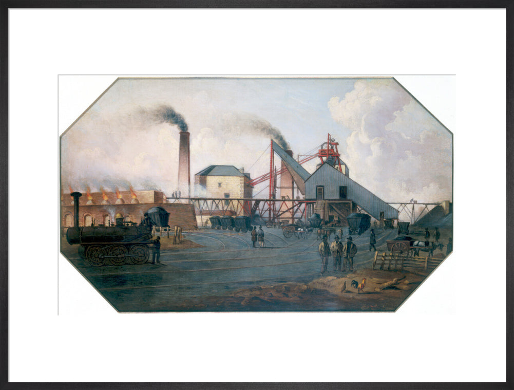 'North Eastern coalfield: colliery pit-head and coking ovens', c 1845. art print extra large black Art Print - Science Museum Shop
