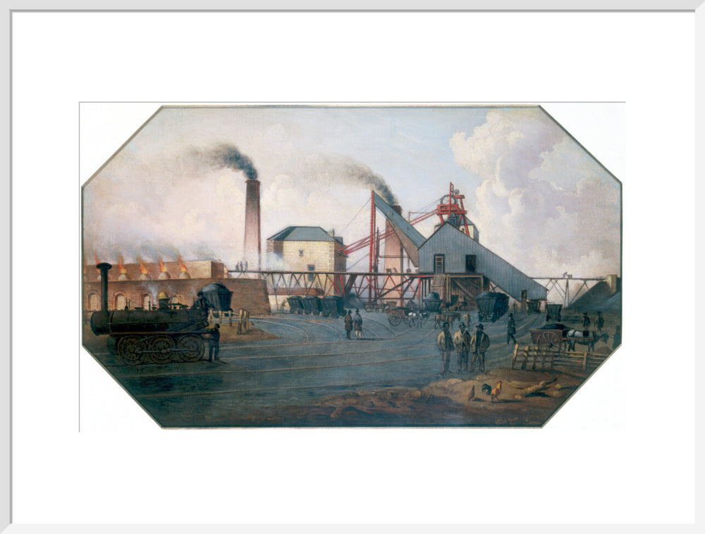 'North Eastern coalfield: colliery pit-head and coking ovens', c 1845. art print extra large white Art Print - Science Museum Shop
