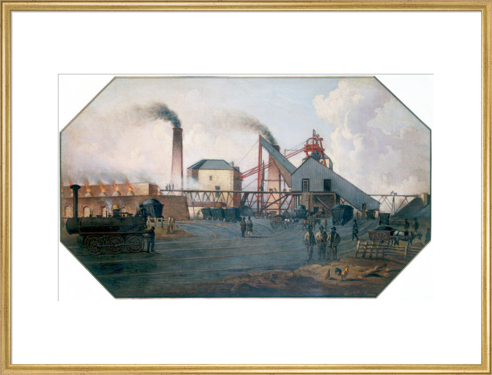 'North Eastern coalfield: colliery pit-head and coking ovens', c 1845. art print extra large gold Art Print - Science Museum Shop