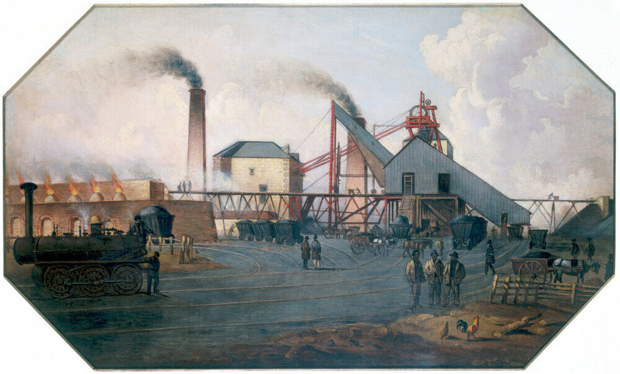 'North Eastern coalfield: colliery pit-head and coking ovens', c 1845. Art Print - Science Museum Shop