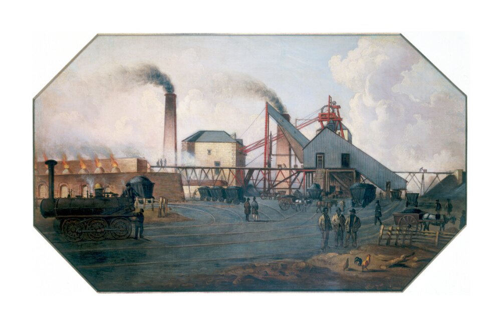 'North Eastern coalfield: colliery pit-head and coking ovens', c 1845. unstretched canvas extra large none Art Print - Science Museum Shop
