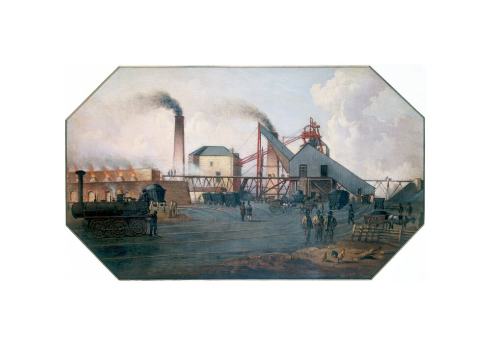 'North Eastern coalfield: colliery pit-head and coking ovens', c 1845. unstretched canvas small none Art Print - Science Museum Shop